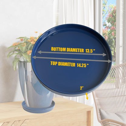 Ceramic Plant Saucer Blue Deep Glazing Pot Tray - 15 inch1 Pack, Planter Saucers Water Drip Trays for Indoors Outdoor, Thick Durable Sturdy Flower Pot Saucers for Glazing Pots Base, (15"/13.5"-Size)