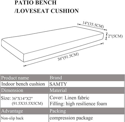 Piano Bench Cushions Memory Foam Chair Pads Non-Slip Bottom Indoor Shoe Storage Settee Seat Cushion for Patio Picnic Table 36 x 14 inch, Grey