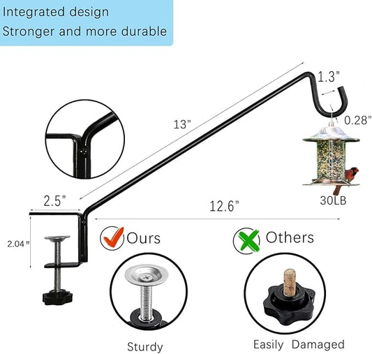 Heavy Duty Deck Bird Feeder Hanger Hook for Railing 13 Inch 2 Pack for Bird Feeders,Planters,Plants Flower Suet Baskets,Lanterns,Wind Chimes Holiday Decoration (2 Pack)