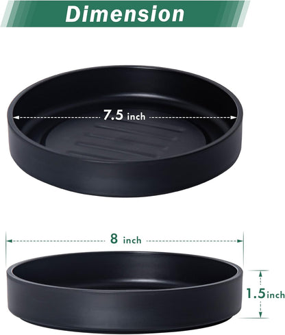Phoenix Vine 8 Inch Plastic Plant Saucer Water Drip Tray, Heavy Sturdy Round Plant Drainage Tray for Indoors Outdoor, Set of 2, Matte Black, 21-TY-8B-2