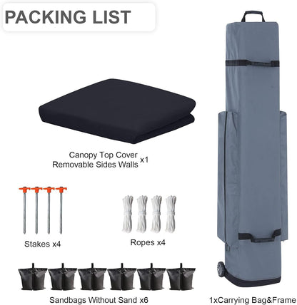 10x20 pop up Canopy, Eazy up Outdoor Patio Canopy Tent with sidewalls, Heavy Duty Commercial Instant Tent with Sand Bags for Deck, Party, Camping, Backyard, Playground, Black