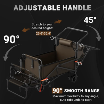 LEVELEVE Heavy Duty Folding Wagon - 2-in-1 Collapsible Cart, 400lb Capacity, All-Terrain Wheels w/Brakes & Side Pockets (Brown)