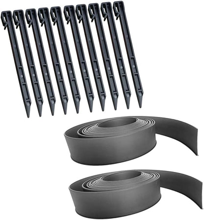 SUPVOX Flexible Plastic Landscape Edging Coil Kit with Spikes Garden Border Fence for Lawn Flower Beds and Shrubbery Easy to Cut and Shape for Tidy Separation