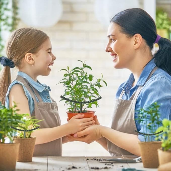 10 Pack Plant Support Plant Stakes Metal Half Round Search Support Ring Small Plastic Cage Holder Short Stem Flower Pot Climbing Trellis for House Flower Vegetable Indoor Leafy(5.7 x 5.9nch)