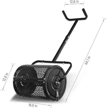 Heavy-Duty Compost Spreader for Lawn,Peat Moss Spreader,Fertilizer Spreader Roller with Adjustable Handle,Manure Spreaders for for Lawn Top Dressing,Seedling,Top Soil,Heavy Duty Metal Mesh Lawn Roller