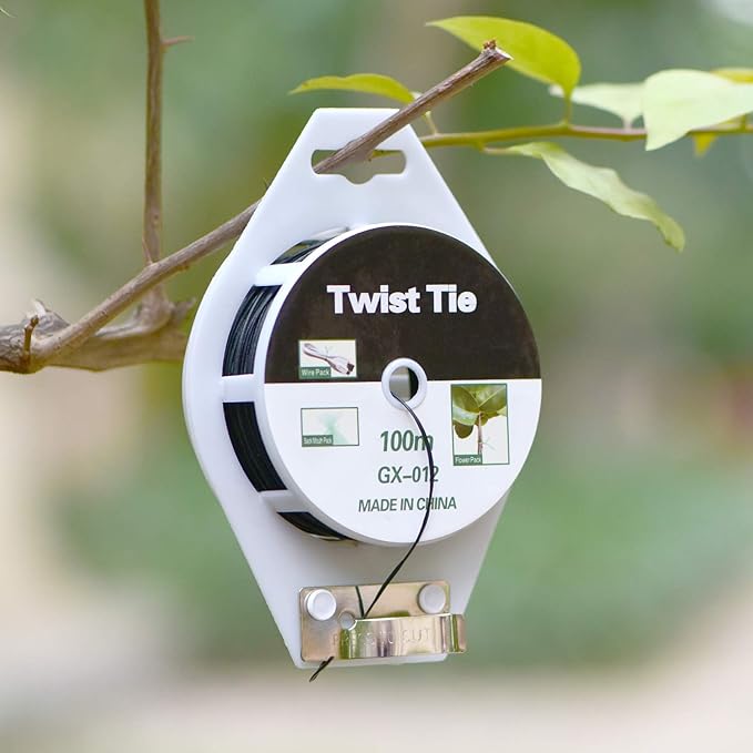 328ft (100m) Twist Ties, Plant Ties for Vines Garden Wire with Cutter for Gardening Home Office, Multi-Function Black Plastic Coated Wire