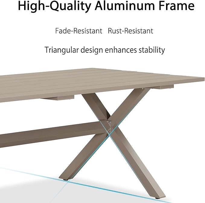 PURPLE LEAF 9 Pieces Outdoor Dining Set with Patio Aluminium Square Dining Table and Wicker Rattan Chairs Modern Furniture Cushions Sets for Backyard Indoor Decor Kitchen Champagne