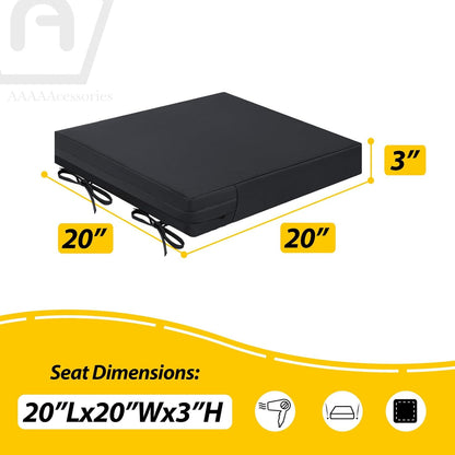AAAAAcessories Outdoor Seat Cushions for Chairs, Waterproof, Fade-Resistant Patio Furniture Replacement Cushions, 20" x 20" x 3", Set of 2, Black