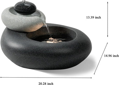 13.39" H Outdoor Water Fountain Made with Eco-Friendly Recyclable Materials, Polyethylene Rock Waterfall Outdoor Fountain, Garden Decor with LED Light & Pump for Patio, Backyard (13.39")