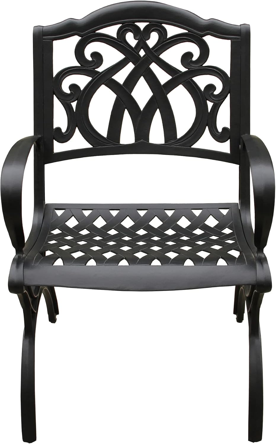 Ornate Traditional Outdoor Cast Aluminum Black Patio Dining Chair