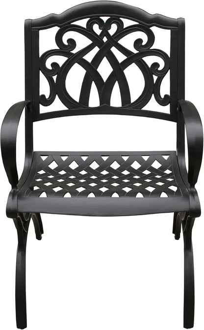 Ornate Traditional Outdoor Cast Aluminum Black Patio Dining Chair