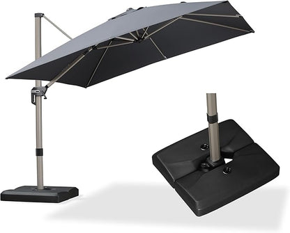 PURPLE LEAF 10FT Patio Umbrella with Base Cantilever Umbrella Square Outdoor Offset Umbrella with Champagne Frame and 360° Rotation for Garden Deck Pool, Grey