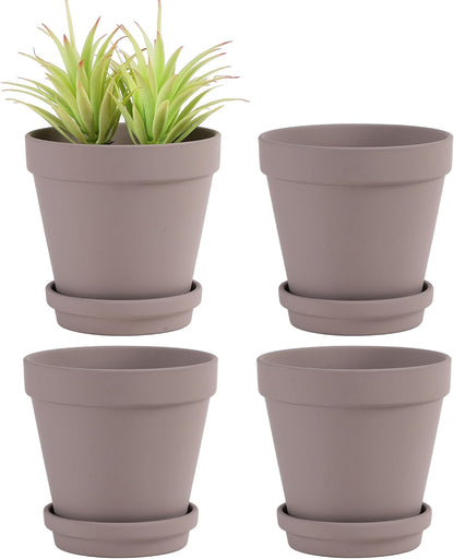 Yishang Large Terra Cotta Pots with Saucer- 4 Pack Large 6'' Terra Cotta Plant Pot with Drainage Hole, Flower Pot with Tray, Terracotta Pot for Indoor Outdoor Plant(Grey)