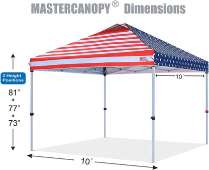 MASTERCANOPY Durable Pop-up Canopy Tent with Roller Bag (10x10, American Flag)