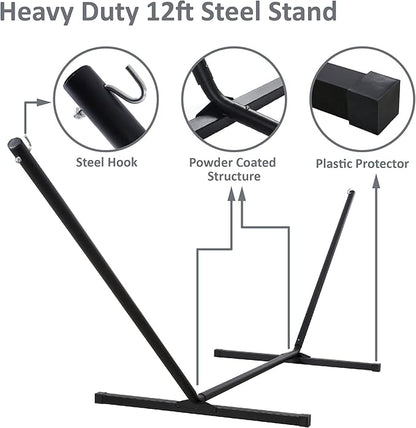 SUNCREAT Extra Large Hammocks for Outside, Heavy Duty Hammocks with Stands Included, Navy