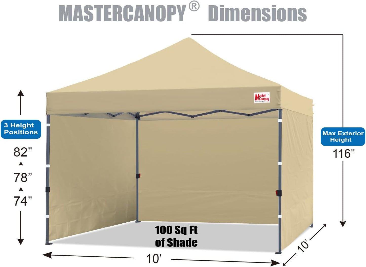 MASTERCANOPY Heavy Duty Pop-up Canopy Tent with Sidewalls (10x10,Beige)