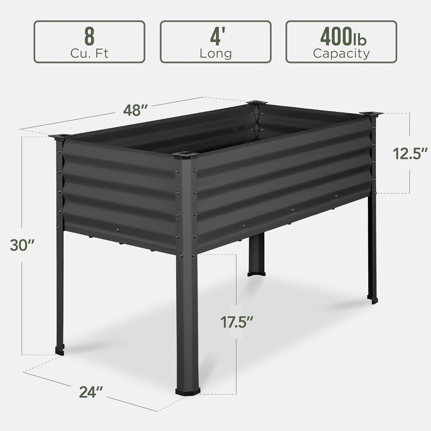 Best Choice Products 48x24x30in Galvanized Raised Garden Bed, Metal Elevated Planter Box, Vegetable Garden for Backyard, Patio, Balcony - Charcoal
