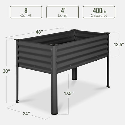 Best Choice Products 48x24x30in Galvanized Raised Garden Bed, Metal Elevated Planter Box, Vegetable Garden for Backyard, Patio, Balcony - Charcoal