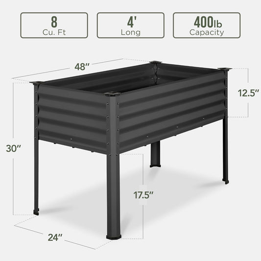 Best Choice Products 48x24x30in Galvanized Raised Garden Bed, Metal Elevated Planter Box, Vegetable Garden for Backyard, Patio, Balcony - Charcoal