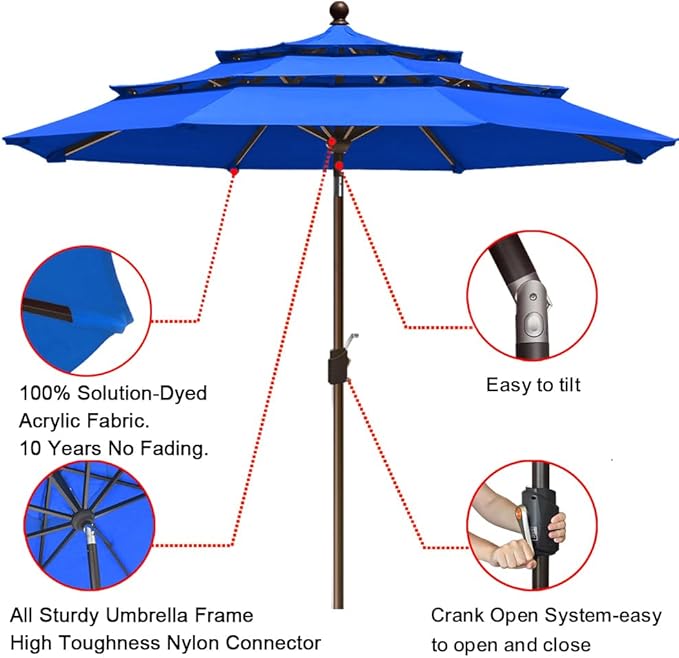 EliteShade USA 10-Year-Non-Fading 9Ft 3 Tiers Market Umbrella Patio Umbrella Outdoor Table Umbrella with Ventilation, Royal Blue