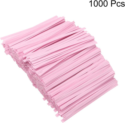 HARFINGTON 1000pcs Bag Twist Ties 3.5" Reusable Kraft Paper Twist Ties Wire Cable Ties for Party Bread Candy Cake, Light Pink