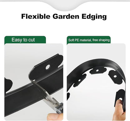 LINSHRY 100 FT Landscape Edging, 2 in.Tall No Dig Garden Edging Border with 120 Spikes, Flexible Plastic Lawn Edging for Landscaping Flower Bed, Grass, Yard