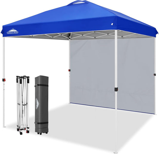 EAGLE PEAK Pop Up Canopy Tent with 1 Sidewall, Easy Setup Event Tent, Outdoor Sun Shade, Wheeled Carry Bag, Stakes and Guy Ropes, Instant Canopy 8x8, Blue