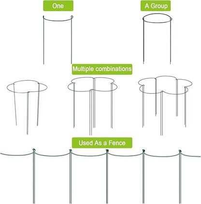HiGift 8 Pack 24 Inch Plant Support Stakes, 10" Wide x 24" High Half Round Metal Garden Plant Stake Peony Support Cage, Green Plant Support Ring Border for Tomato,Hydrangea,Flower Indoor Outdoor