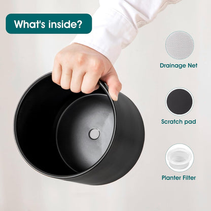 vancasso Ceramic Plant Pots, 4.25+5.25+6.25 Inch Planter Pot with Drainage Hole, Flower Pots for Indoor Outdoor Plants, Set of 3, Black