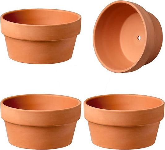 Briful 4 PCS Shallow Terracotta Pots 5.5"x2.8" Flower Pot Clay Pottery Planter with Drainage Hole Cactus Succulent Plant Nursery Pots- Great for Plants,Crafts