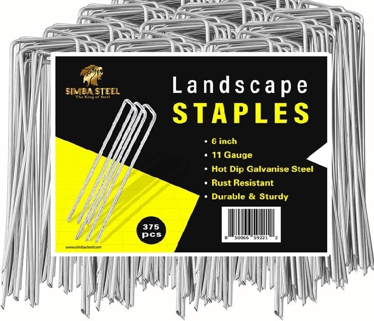375 Pack x 6 Inch Landscape Staples Galvanised, Fabric Pins, 11 Gauge, Garden Staples, Tent Stakes, Fabric Pins for Lawn, Fence, Tent, Decoration, Weed Barrier, Outdoor. (375 x 6in)