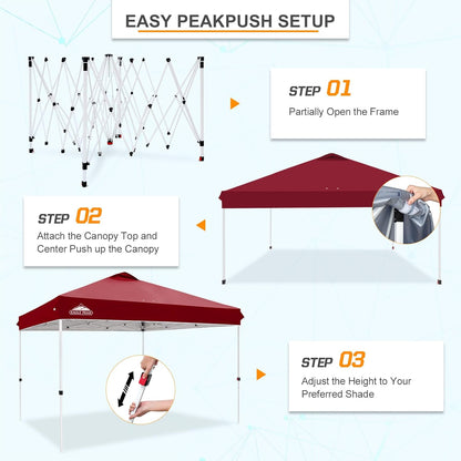 EAGLE PEAK Pop Up Canopy Tent with Wheeled Carry Bag, 8 Stakes, 4 Ropes, 4 Weight Bags, Easy Set Up Tent Canopy, 12x12 ft, 144sqft of Shade, Burgundy