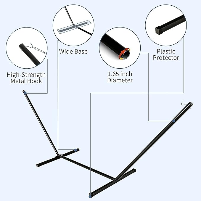 S AFSTAR 2 Person Hammock with Stand Included, Double Portable Hammocks with Cotton Mat, Pillow, Cup Holder, 450 LBS Load Capacity, Free Standing Hammock for Outside Patio Porch Backyard (Blue Stripe)