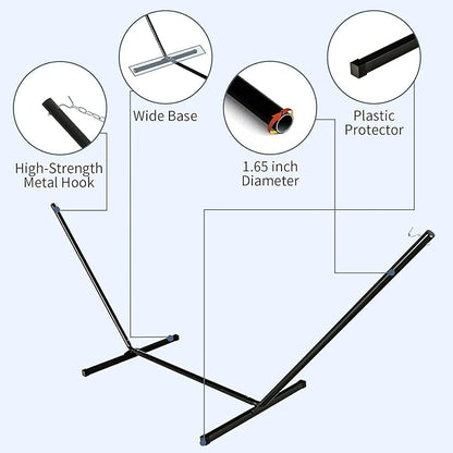 S AFSTAR 2 Person Hammock with Stand Included, Double Portable Hammocks with Cotton Mat, Pillow, Cup Holder, 450 LBS Load Capacity, Free Standing Hammock for Outside Patio Porch Backyard (Blue Stripe)