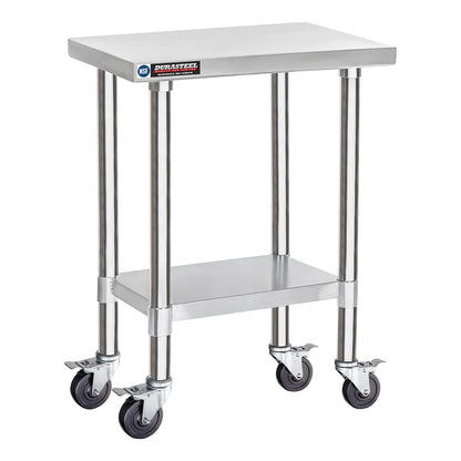 DuraSteel 24x18 NSF Stainless Steel Cart - Heavy Duty Rolling Food Prep Table with Undershelf - Metal Utility Cart for Commercial Restaurant Kitchen, Laundry, Side Mixer Stand
