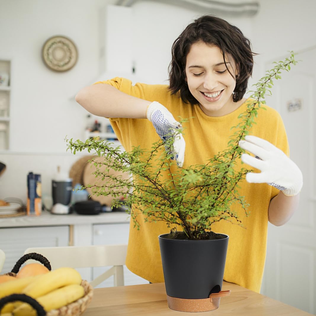 Self Watering Planters Plant Pots Indoor Flower Planting PotsP For Houseplants, African Violet, Flowers, Succulent,Cactus Outdoor Plant Pots with Drainage Holes Black Pots Gift Idea For Lazy people
