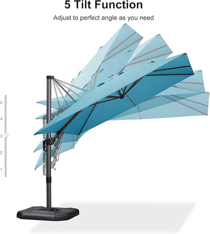 PURPLE LEAF 9' X 9' Left-right Tilt Patio Umbrella Outdoor Cantilever Swivel Square Umbrella with Tilt Aluminum Offset Umbrella with 360-degree Rotation for Garden Deck Pool Patio Turquoise Blue