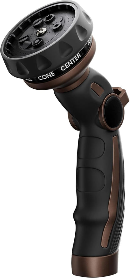 RESTMO Hose Nozzle Heavy Duty, Metal Water Hose Sprayer for Garden, 9 Spray Patterns | High Pressure | Thumb Flow Control | On/Off Valve, Ideal for Outdoor Lawn & Plant Watering, Car & Pet Washing