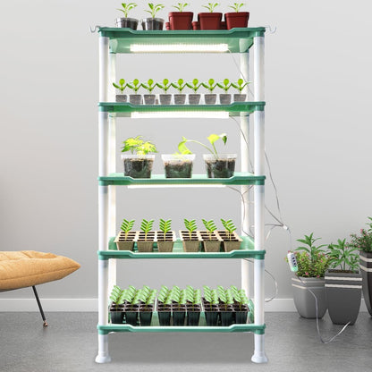 5-Tier Seed Stand with 5 Trays, Seed Starting Rack Propagation Rack Kit for Stackable Seedling Tray Seedling Staging Table for Indoor Outdoor Growing(Green)