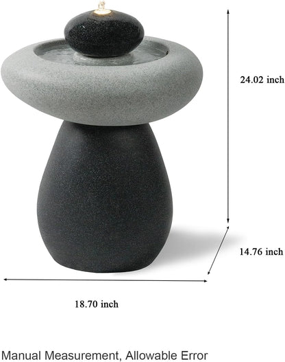 24.02" H Outdoor Water Fountain Made with Eco-Friendly Recyclable Materials, Polyethylene Rock Waterfall Outdoor Fountain, Garden Decor with LED Light & Pump for Patio, Backyard