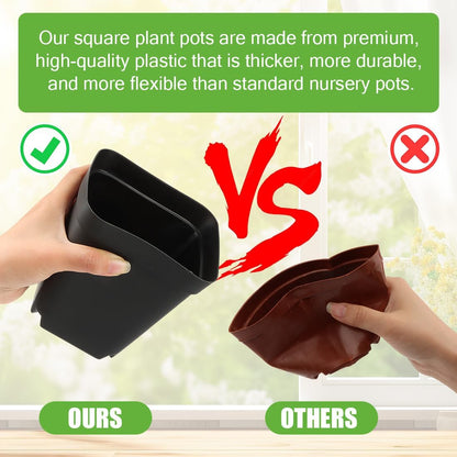 Square Nursery Pots 5.5 Inch, Plastic Plant Pot with Drainage Holes, Reusable Seedling Starter Pots Garden Flower Pots Planters for Indoor Plants, Transplanting, Succulents, Cuttings