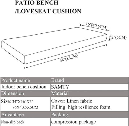 Bench Seat Memory Foam Chair Pads Non-Slip Rubber Back Indoor Swing/Settee Cushion 34 x 16 inch