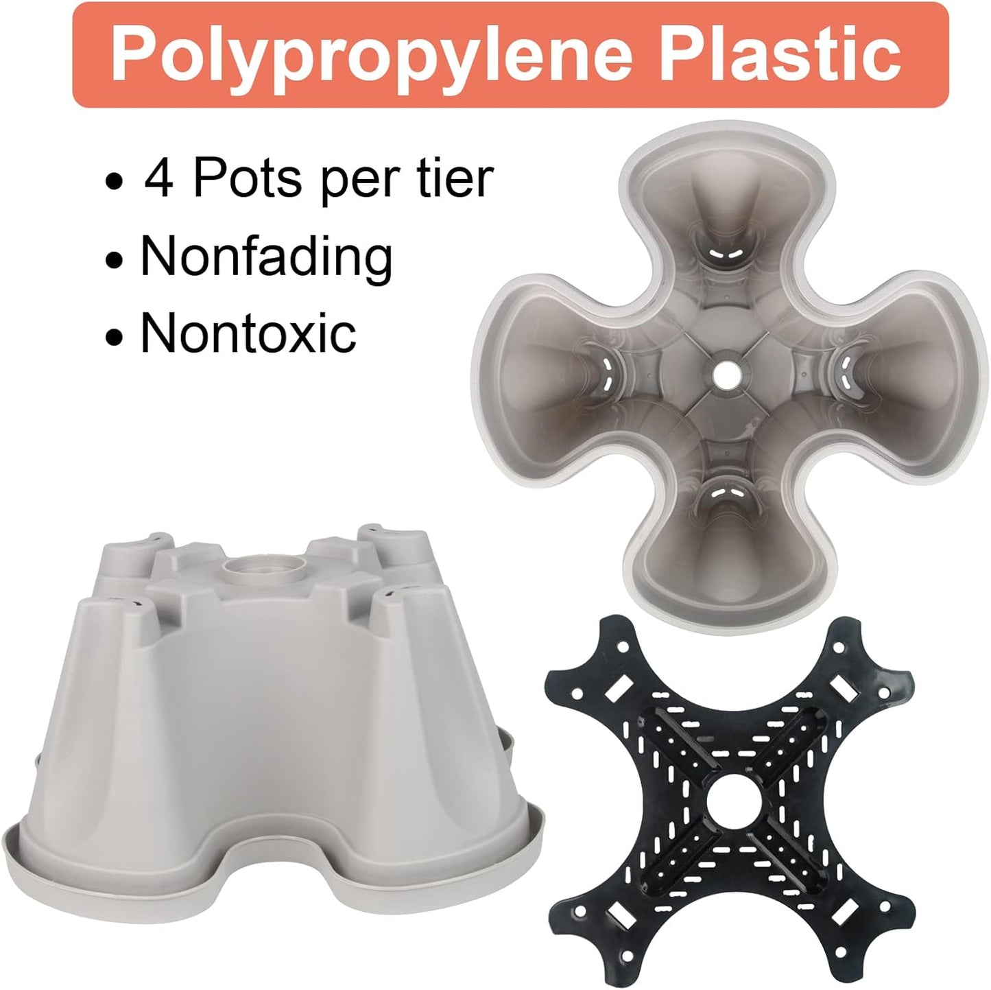 DUNCHATY Stackable Planter, Vertical Garden Planter with Wheels and Tools, Self Watering Strawberry Planter Indoor/Outdoor 4 Tier Herb Planter Pots for Growing Vegetables and Succulents,Gray