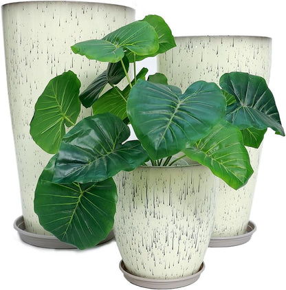 24,21,11 Inch Large Plastic Planters with Drainage Hole and Saucer - Set of 3 Tall Plant Pots Indoor Flower Pot Tall Round Planters Outdoor Large Tall Planter