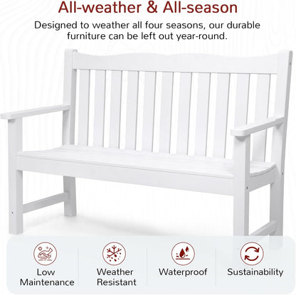Stoog 3 Pieces All-Weather Patio Furniture Set, Include 2 Outdoor Chairs and 1 Outdoor Bench, White