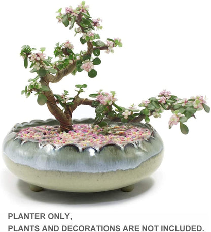 Dahlia 8.3'' Inch Large/Shallow/Wide Drip Glazed Ceramic Planter/Succulent Pot/Plant Pot, Gray