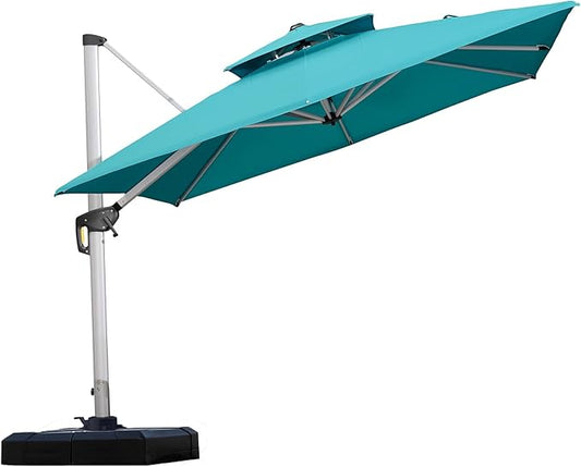 PURPLE LEAF Patio Umbrella 9ft Outdoor Square Umbrella Large Cantilever Umbrella Windproof Offset Heavy Duty Sun for Garden Deck Pool Patio, Turquoise Blue