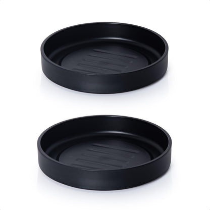 Phoenix Vine 8 Inch Plastic Plant Saucer Water Drip Tray, Heavy Sturdy Round Plant Drainage Tray for Indoors Outdoor, Set of 2, Matte Black, 21-TY-8B-2
