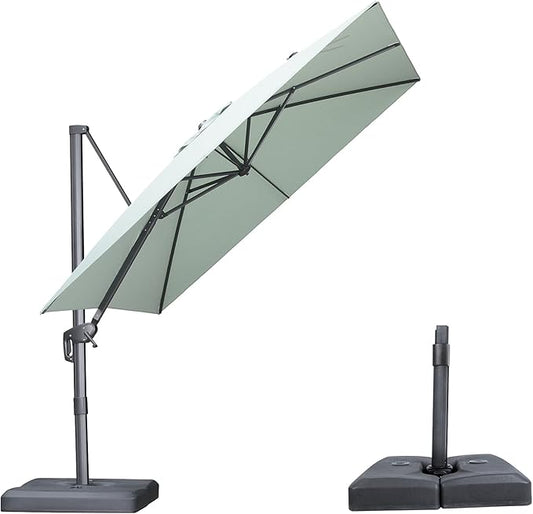PURPLE LEAF 9 FT Outdoor Umbrella with Base Patio Cantilever Aluminum Umbrella with 3 Years Fade Resistance Recycled Fabric Offset Square with 360-degree Rotation for Deck Pool Garden, Mint Green