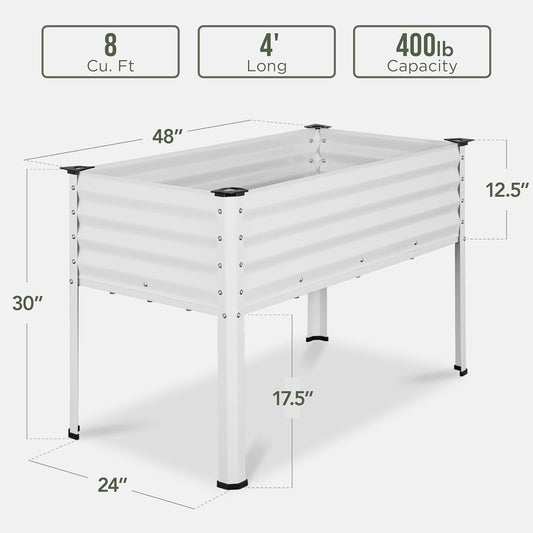 Best Choice Products 48x24x30in Galvanized Raised Garden Bed, Metal Elevated Planter Box, Vegetable Garden for Backyard, Patio, Balcony - White